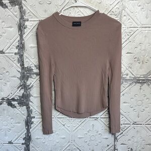 Miou Muse Ribbed Long Sleeve Top in  Taupe
